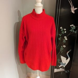 Eddie Bauer Women's Large Mock Neck Ribbed Knit Relaxed Fit Red Sweater 148